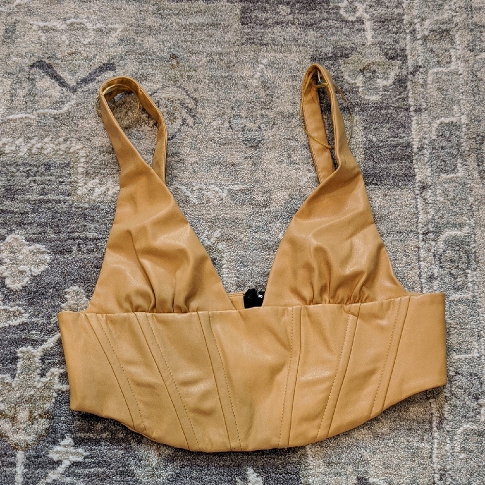 Zara Tan Faux Leather Bustier Top